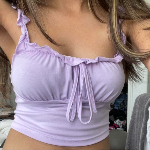 Lavender Ruffle Trim Women's Top - Picture 3 of 3